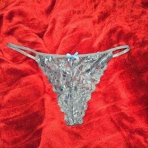 Grey Blue Lace Thong - Size M/L
